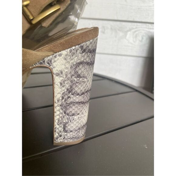 Michael Kors Mariana Suede/ Snakeskin Sling Platform/Open Toe Heels Brown Size 9 - Picture 8 of 11